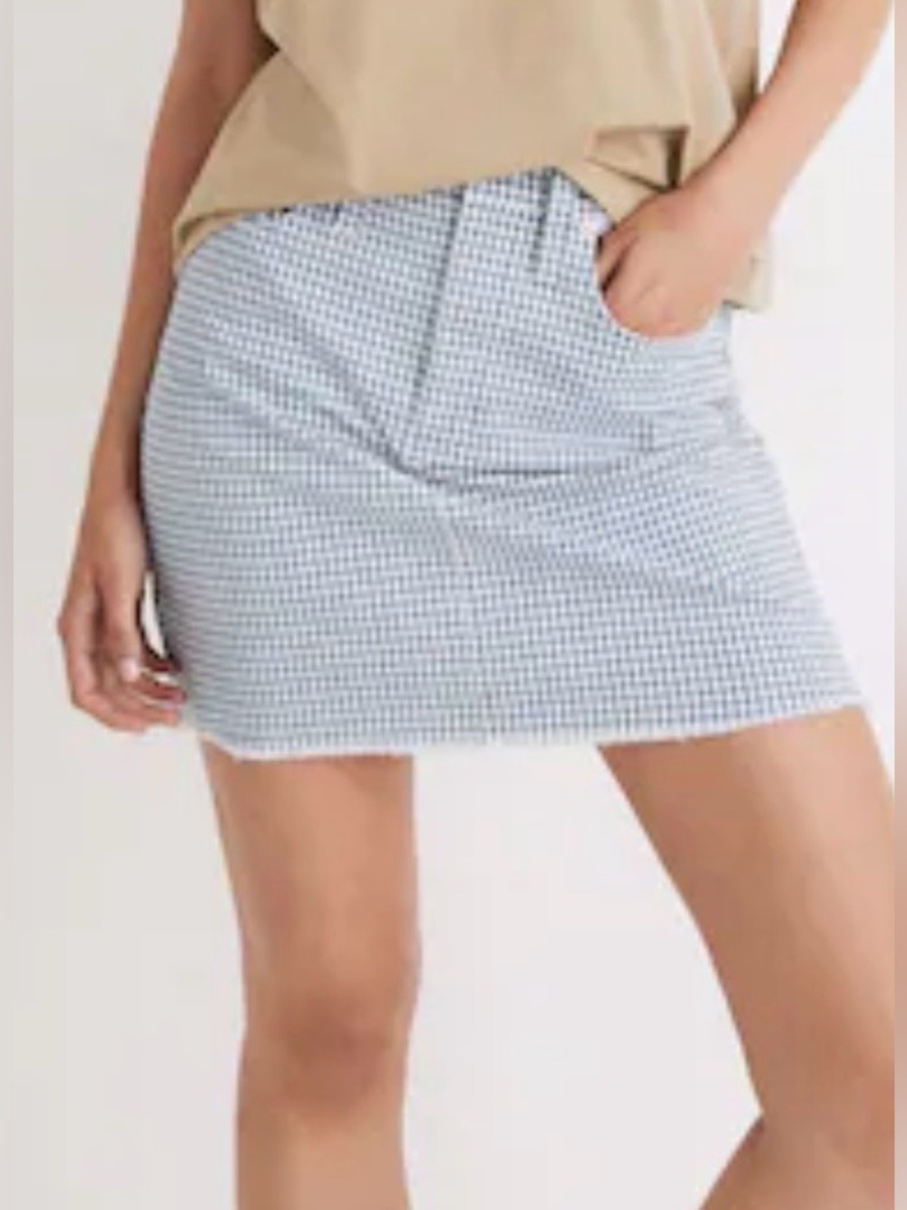 NWT Madewell Gingham Stretch Straight Mini Skirt Raw Hem 32 XL 14